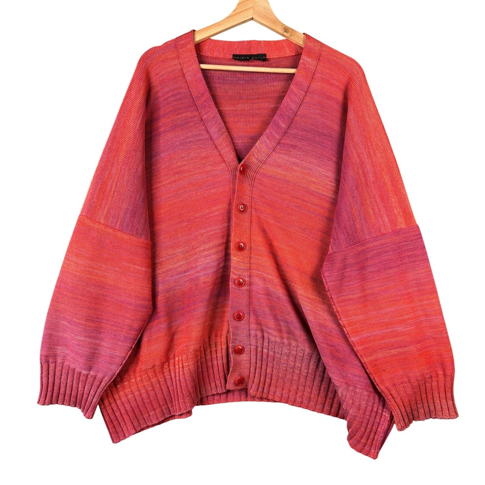 Shirin Guild Pink Orange Ombre Cotton Knit Oversized Cardigan V-Neck Sweater